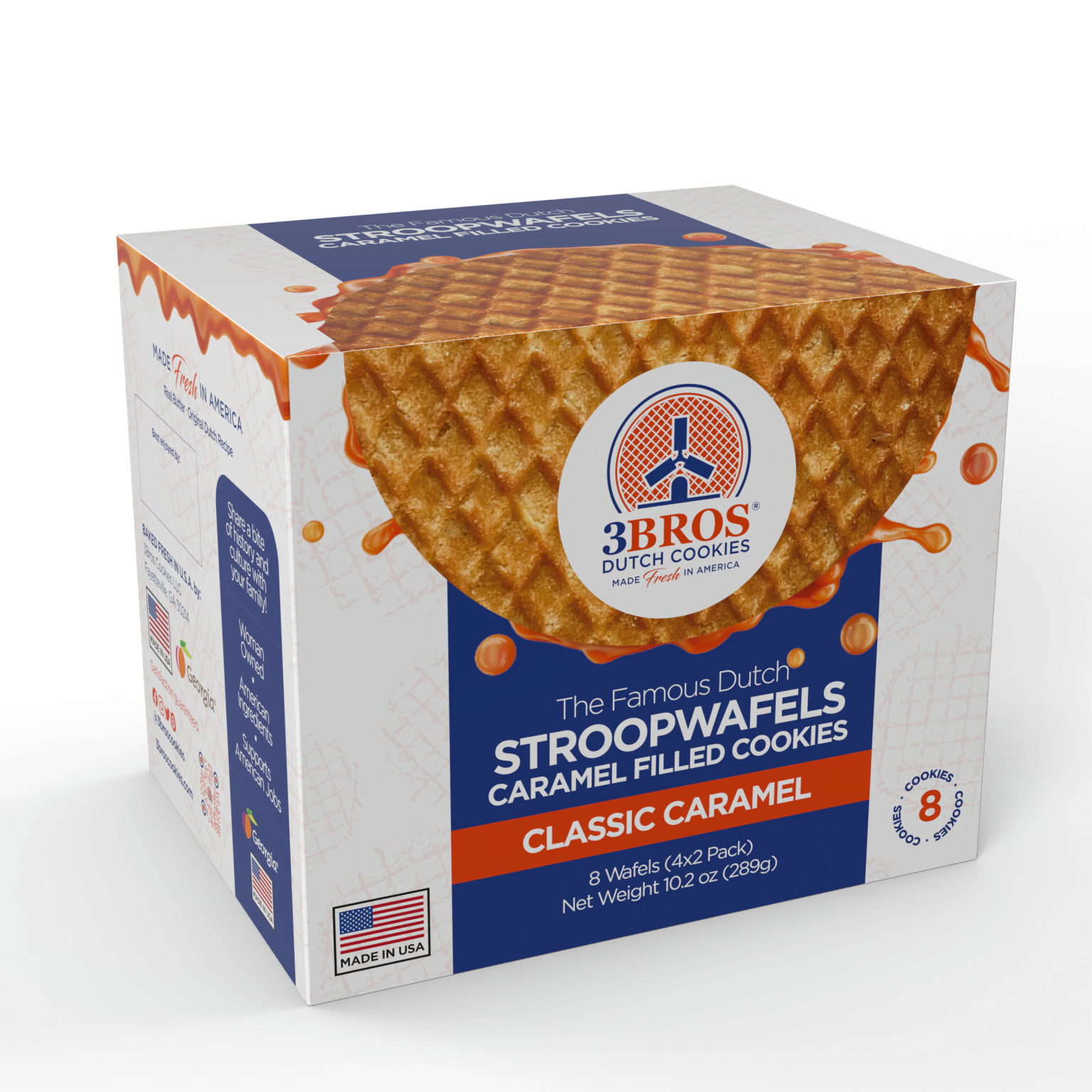 3BROS CLASSIC CARAMEL STROOPWAFELS - 8 count – 3 Bros Cookies