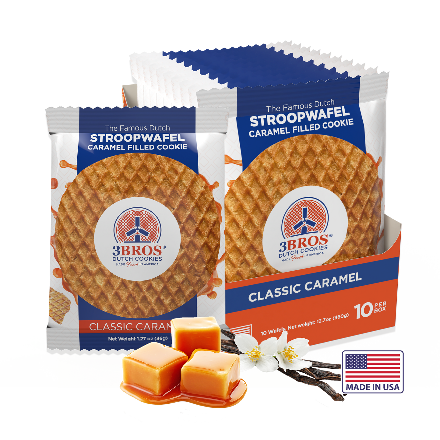 3BROS CLASSIC CARAMEL STROOPWAFELS - 10 count