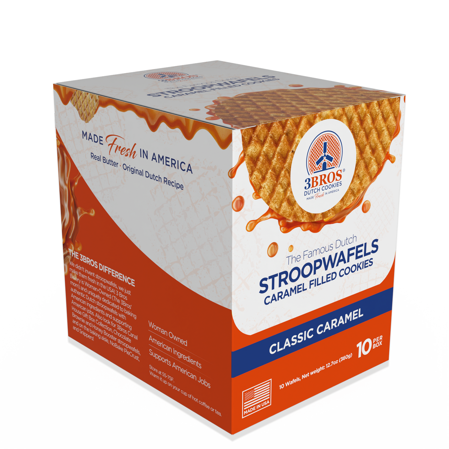 3BROS CLASSIC CARAMEL STROOPWAFELS - 10 count