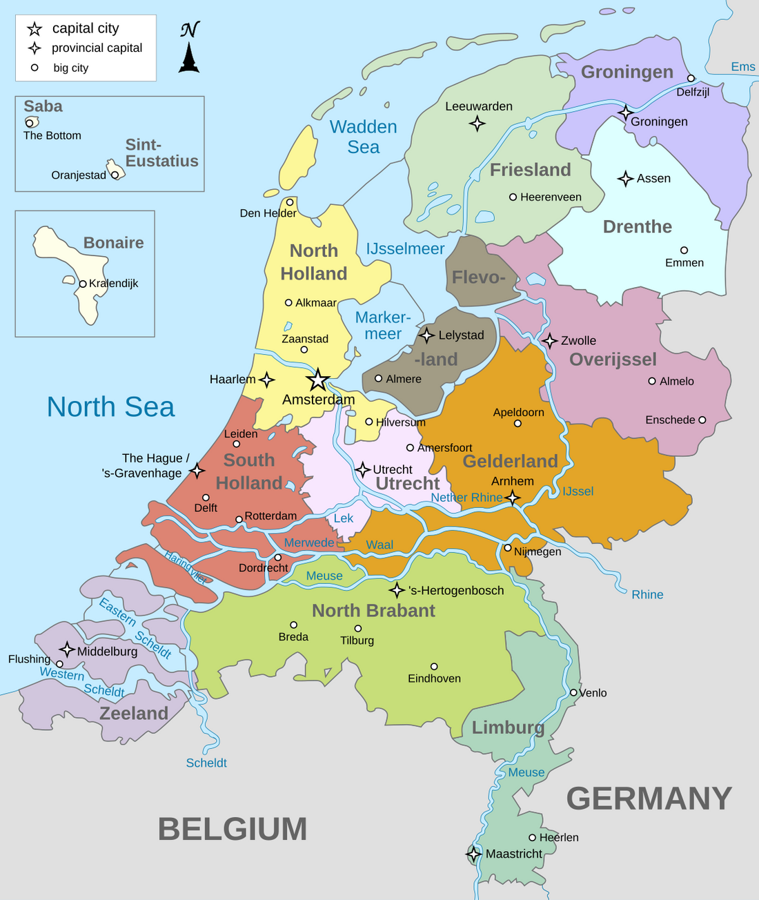 map of the Netherlands, showing the lowlands, and Dutch provinces