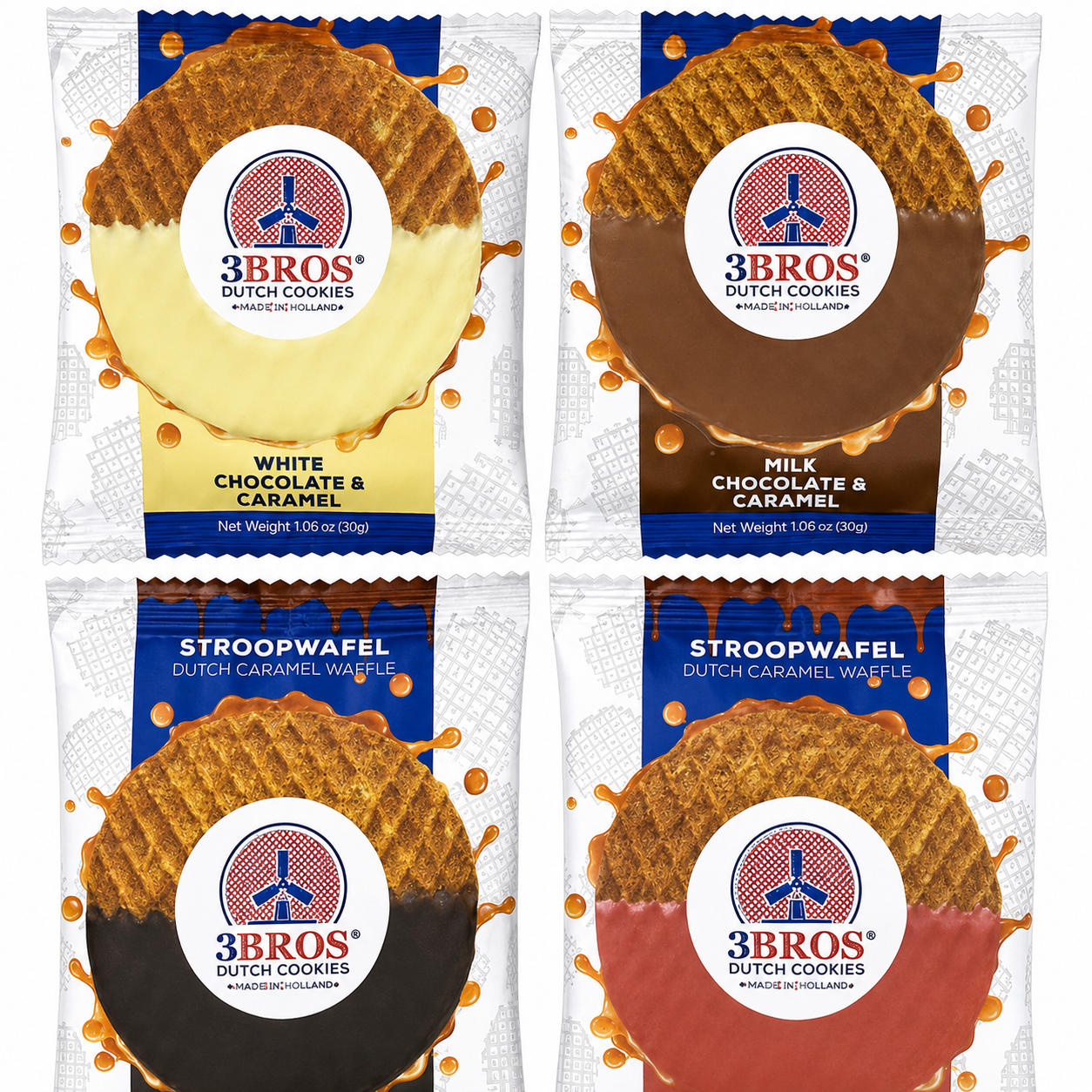 Chocolate Dipped Stroopwafel Variety Box — 4 Irresistible Flavors - Case of 16 singles