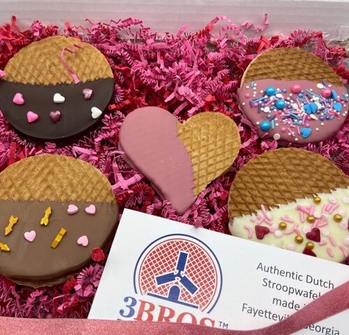 Stroopwafels for Mother's Day or Valentine's Day, heart-shape and dipped in chocolate
