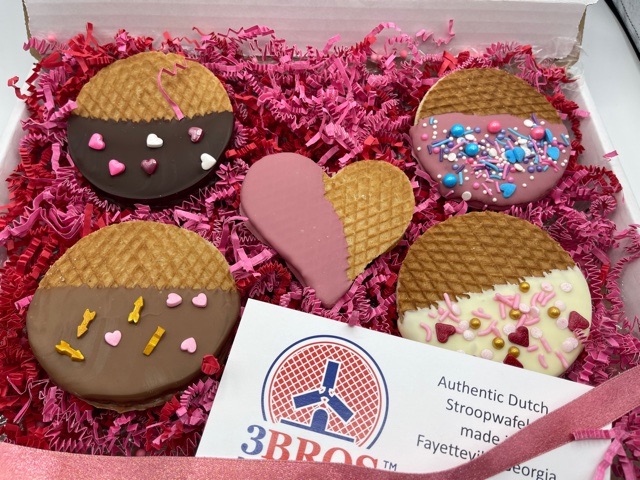 Stroopwafels for Mother's Day or Valentine's Day, heart-shape and dipped in chocolate