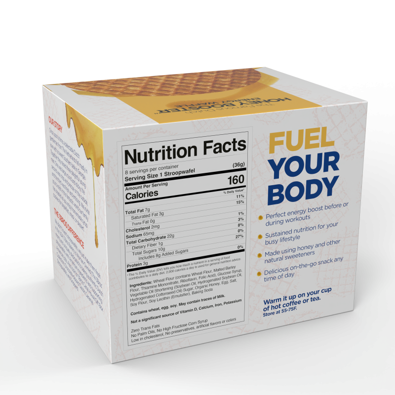 Honey Booster Energy Waffles - box of 8 by 3Bros Cookies Back side
